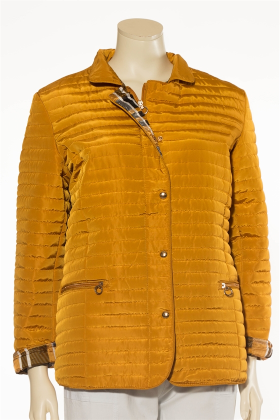 Gul quiltet jakke med ternet foer